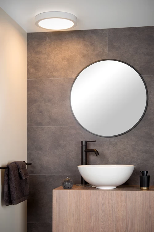 Lucide BRICE-LED - Flush ceiling light Bathroom - Ø 30 cm - LED Dim. - 1x30W 3000K - IP44 - White - atmosphere 1